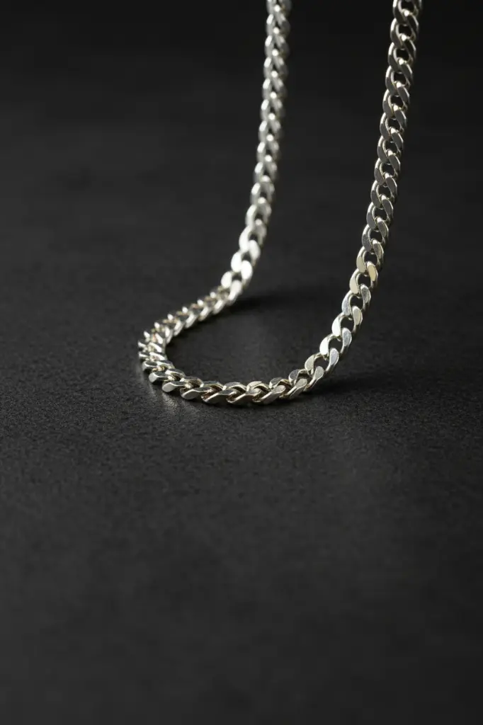 Silver Cuban Chain Close Shot For Men.webp