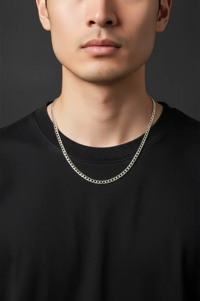 Model Wearing Silver Cuban Chain.webp