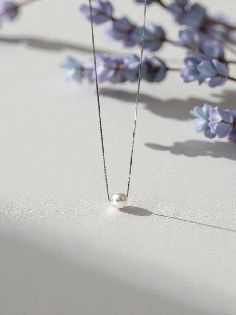 Silver Pearl pendant chain woman.webp