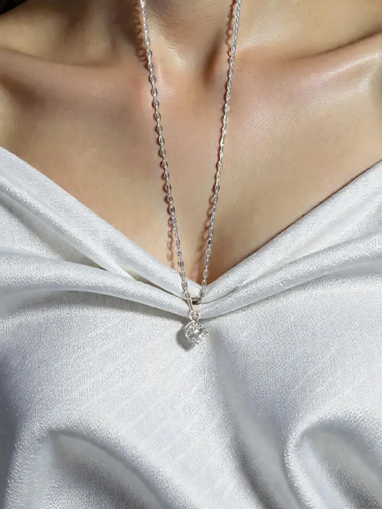 Silver Solitaire Pendant Chain model mockup.webp