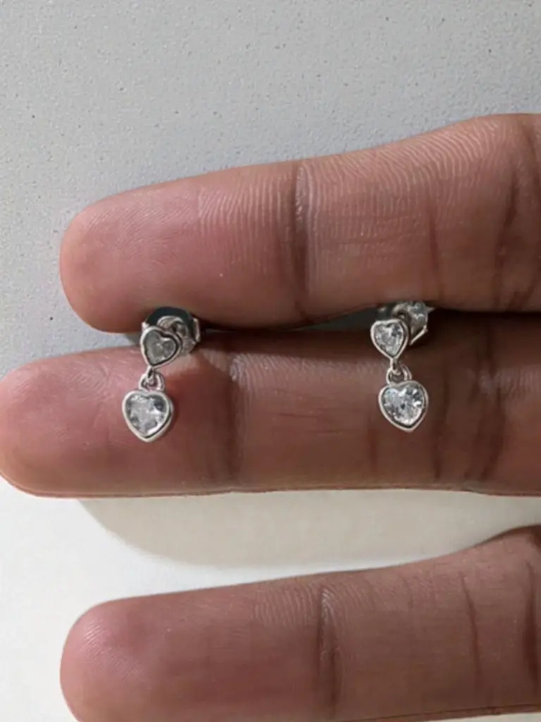Silver Heart Earrings Chain Set.webp
