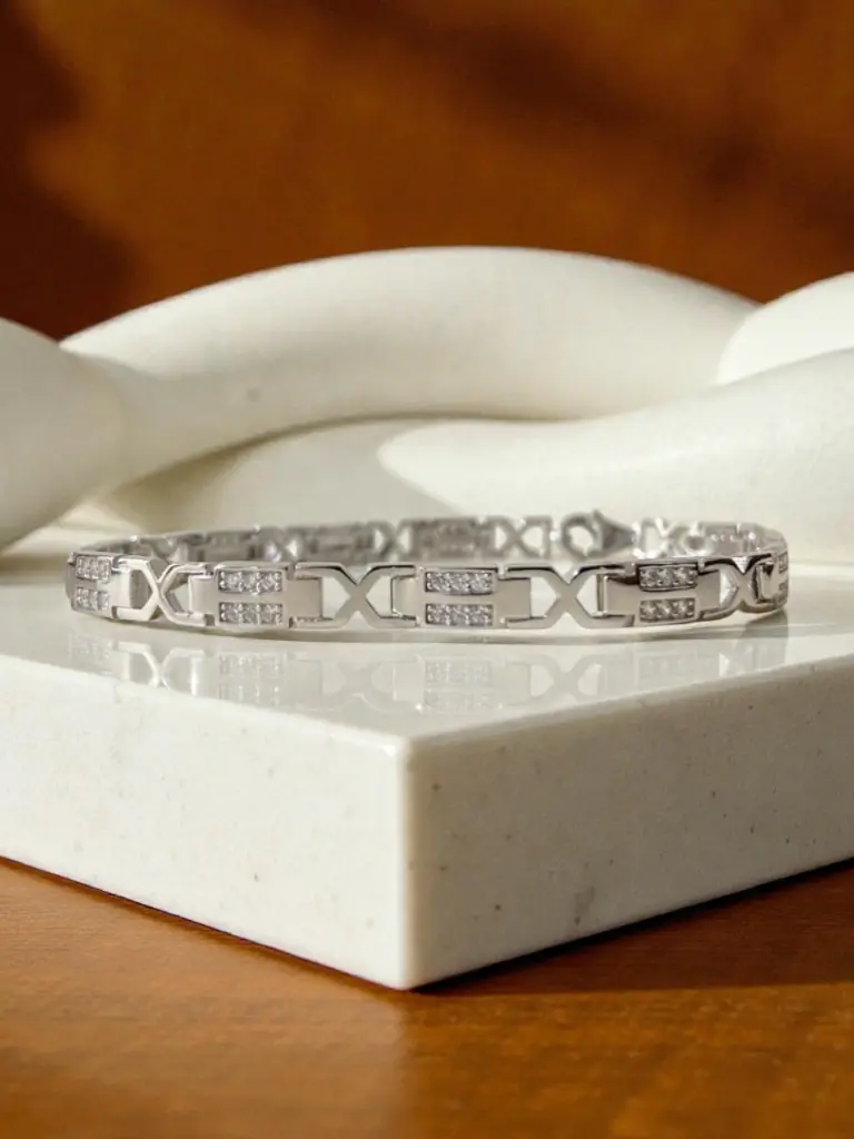 Silver Hollow Diamond Bracelet Men.webp
