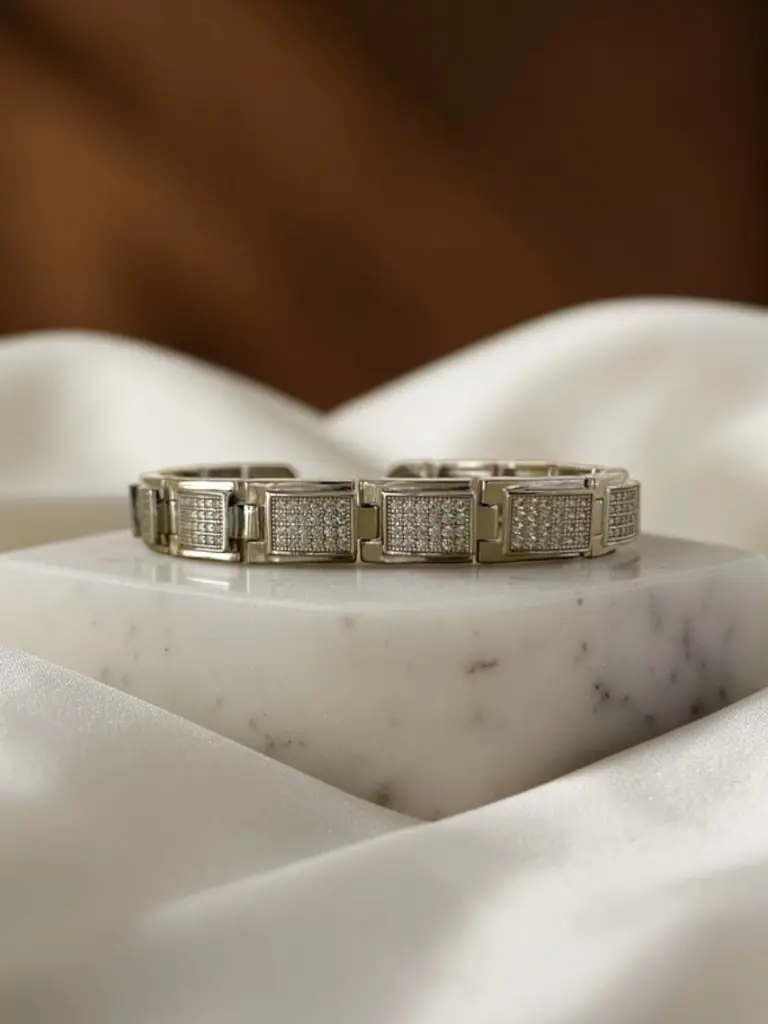 Silver Diamond Solid Bracelet Men 2.webp
