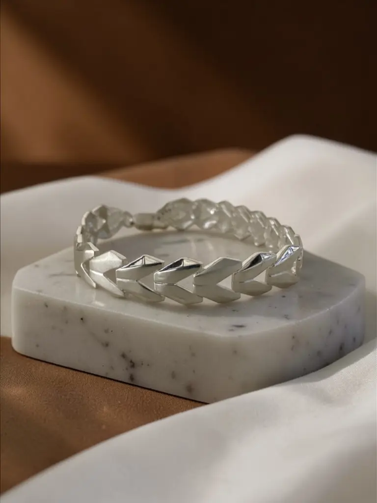 Silver Fancy Plain V Bracelet Men.webp