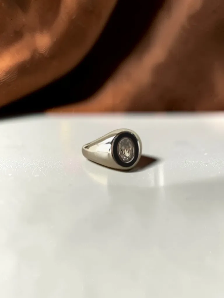 Silver Black Enamel Soliatire Ring Men 1.webp