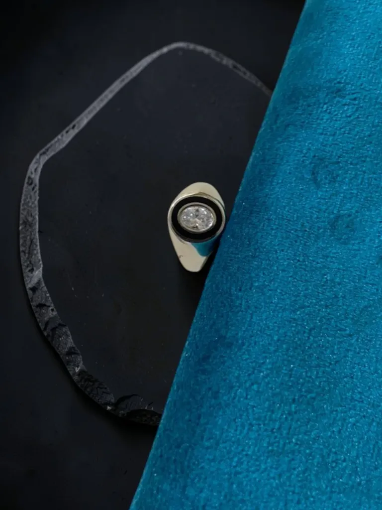 Silver Black Enamel Soliatire Ring Men 2.webp