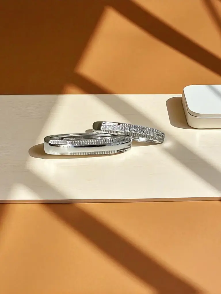 Silver Diamond Band Ring — Refined Textured Style