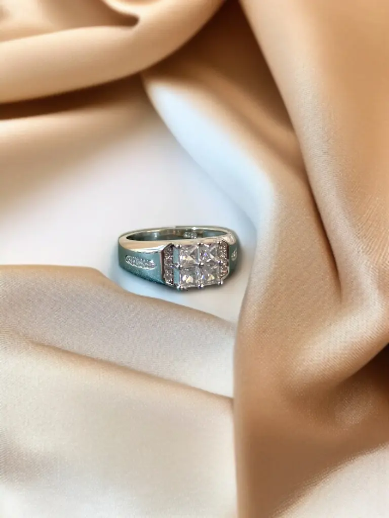 Minimal Men Silver Square Diamond Ring – Everyday Luxury Style