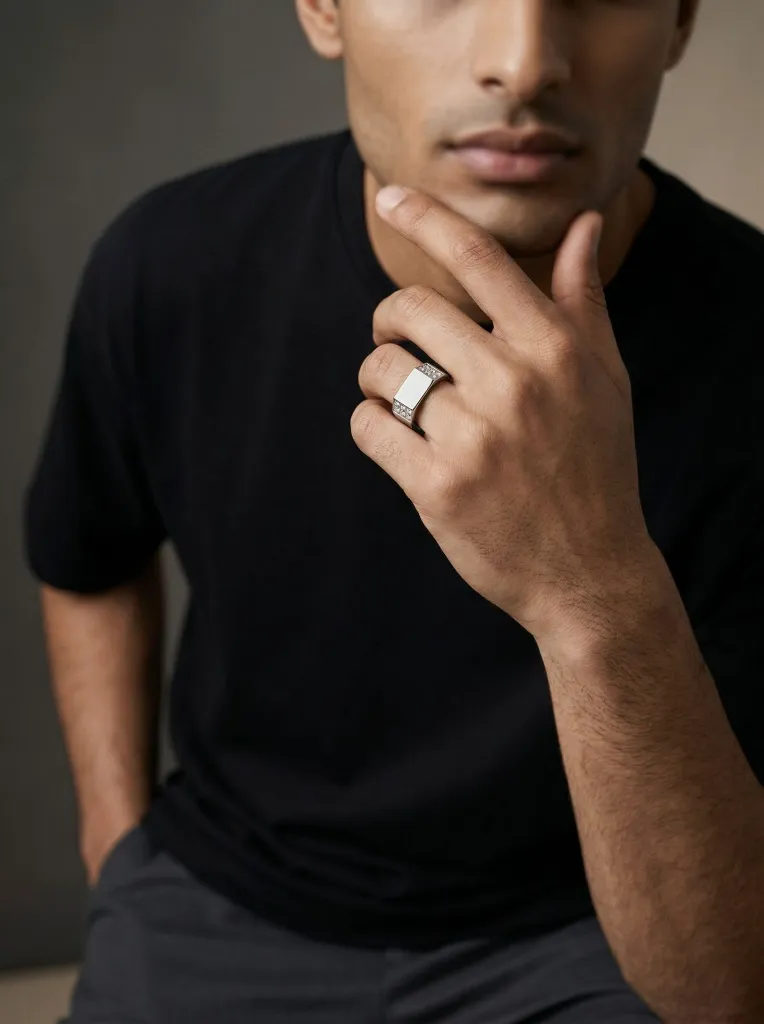 Silver Flat Diamond Ring for men 1 (Virtual Model).webp