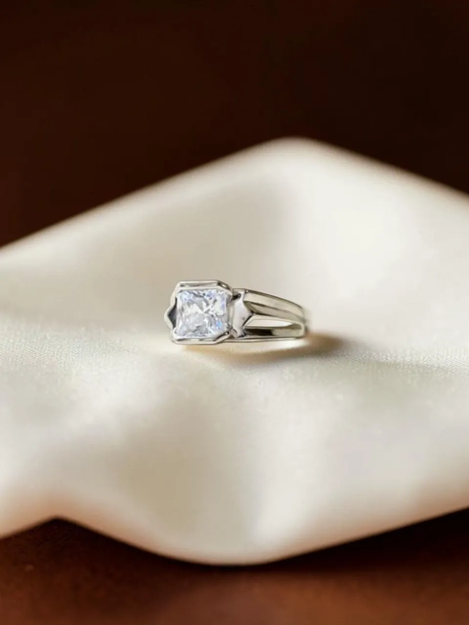 Silver Square Solitaire Ring for Men— Understated Luxury