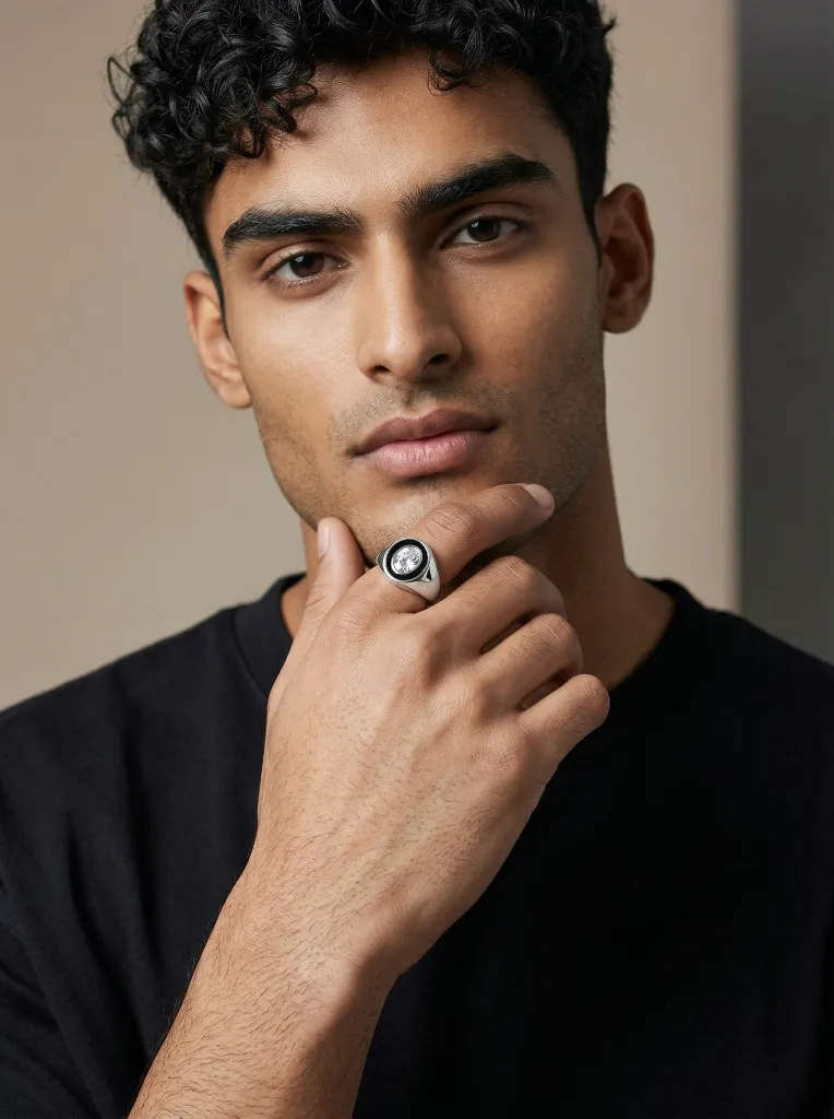 Silver Black Enamel Soliatire Ring Men 1 (Virtual Model).webp