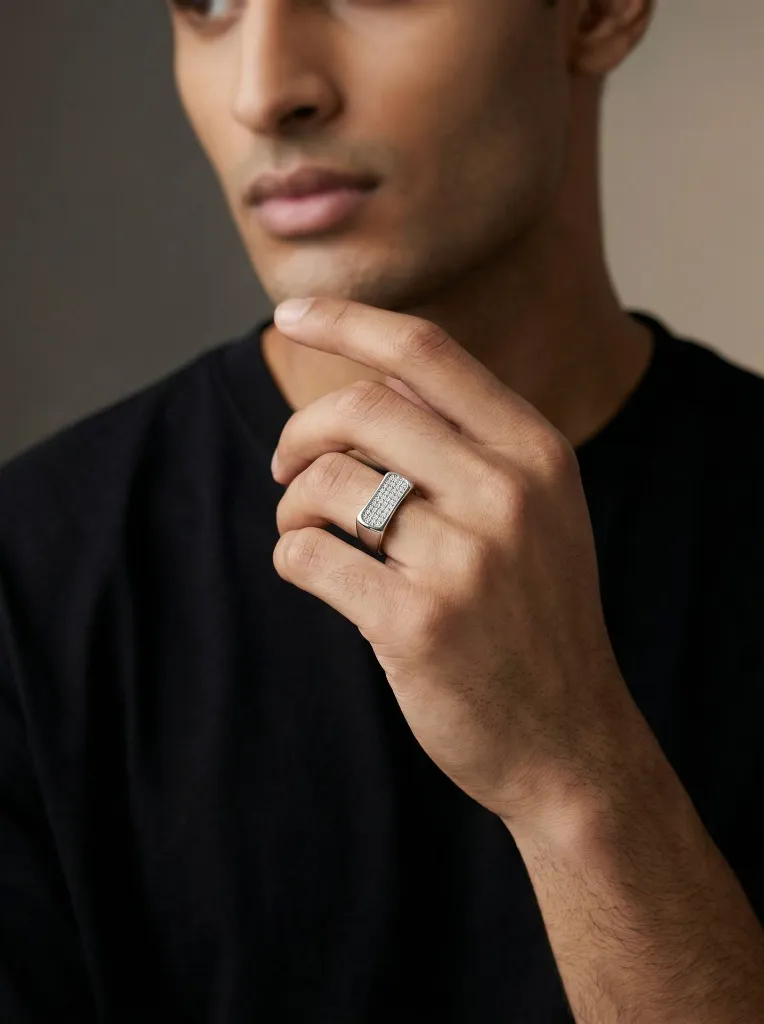 Silver Flat Diamond Ring Men 1 (Virtual Model).webp