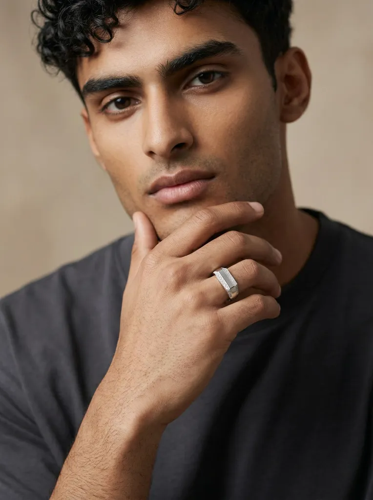 Silver modern Diamond Ring Men (Virtual Model).webp