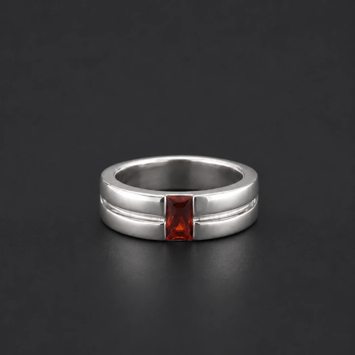 Men's Silver Ring with Red Stone – Bold Minimal Statement