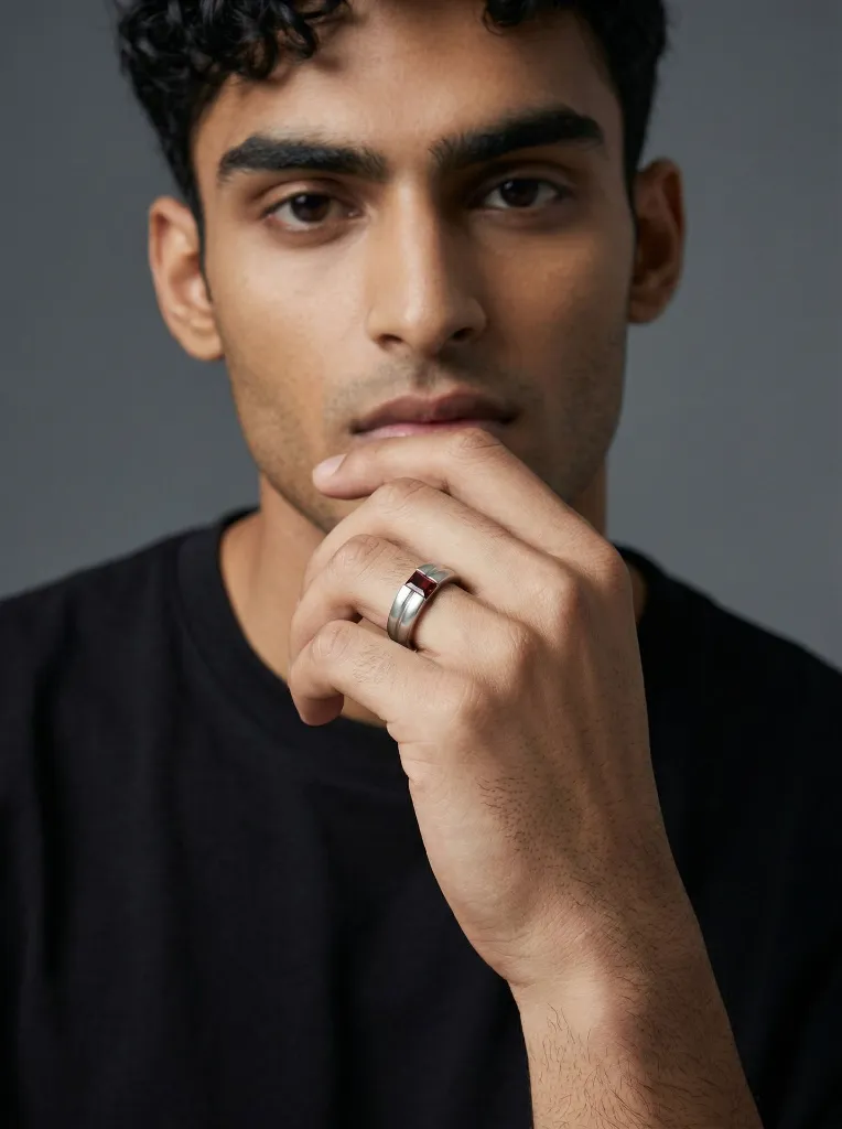 Silver Red Stone Ring Men (Virtual Model).webp