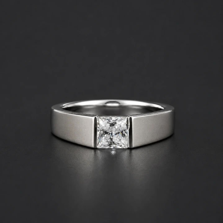 Men's Silver Solitaire Engagement Ring – Minimal Matte Finish