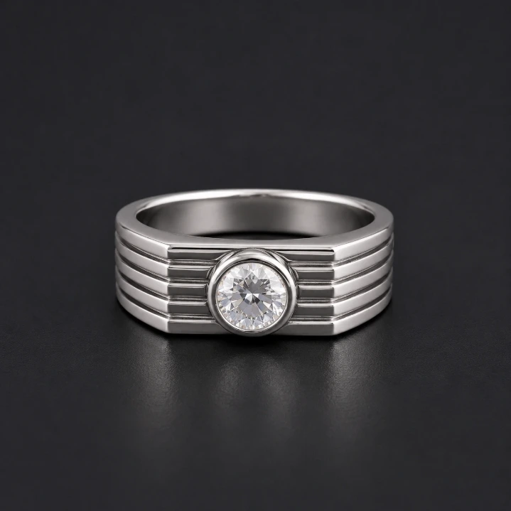 925 Men’s Simple Diamond Silver Ring - Flat Solitaire Design