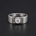 925 Men’s Simple Diamond Silver Ring - Flat Solitaire Design