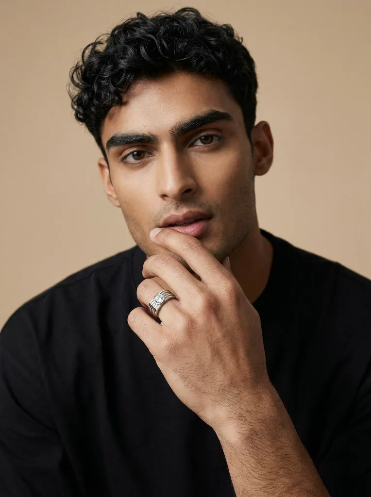 Silver Single Stone Ring Men (Virtual Model).webp