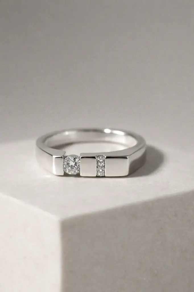 Men's Italian Silver Rings – Flat Solitaire Style