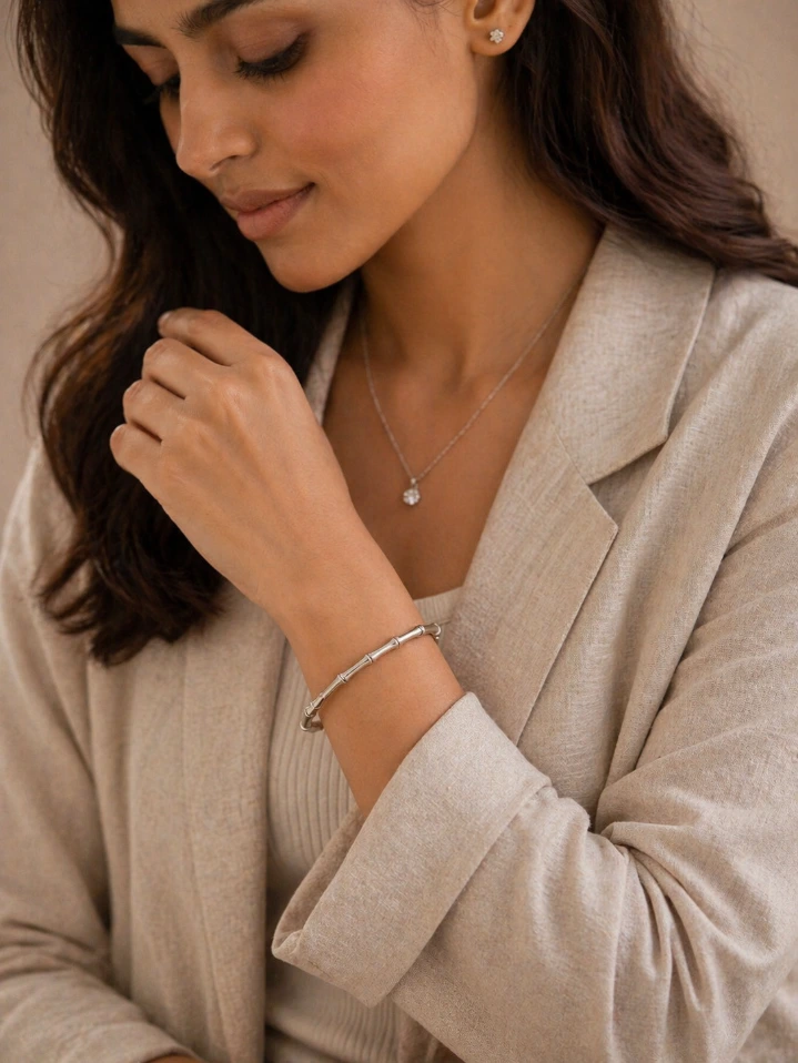 Woman's Silver Designer Plain Kada.webp