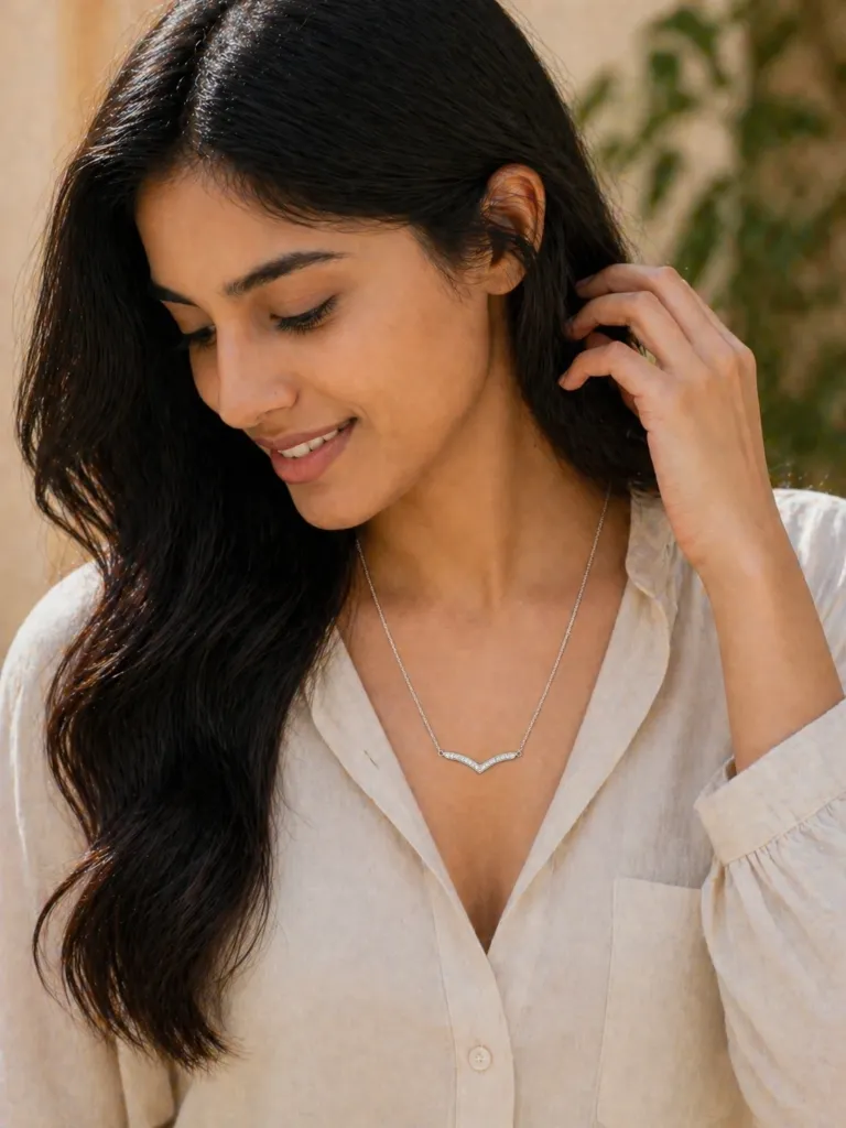 Silver V Shape Pendant Chain {Virtual Model}.webp