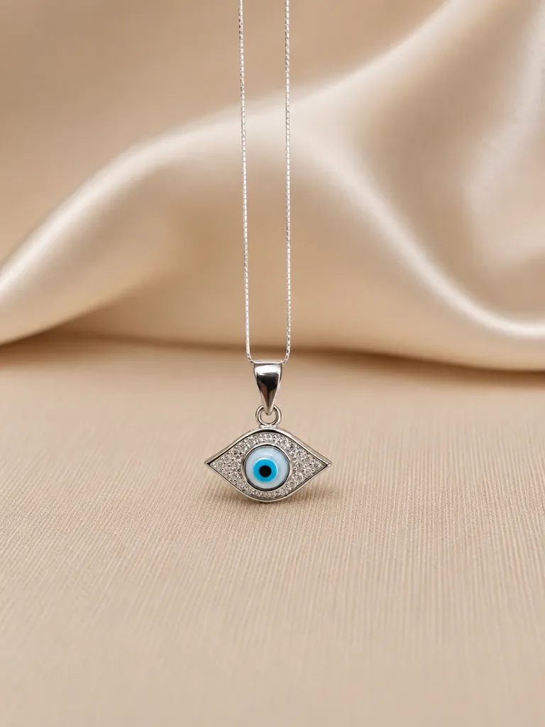 Silver Oval Shape Evil Eye Locket for Women 1.webp