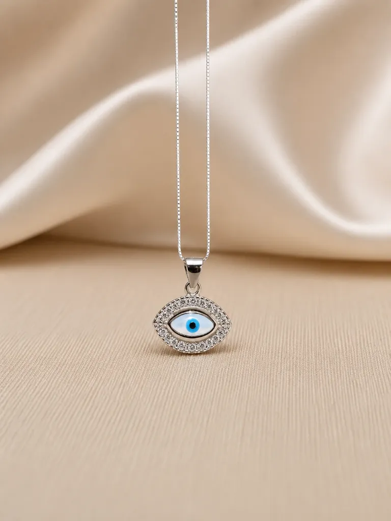 Silver Diamond Evil eye Locket for Women.webp