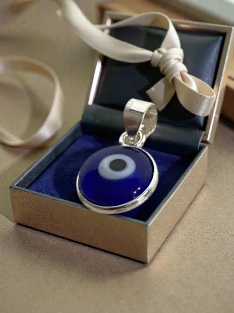 Silver Blue Round Evil Eye Locket for Women's 1.webp