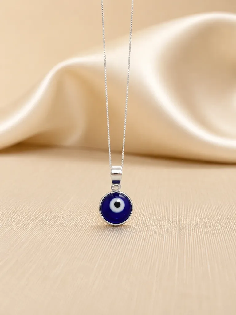 Silver Blue Round Evil Eye Locket for Women's 2.webp