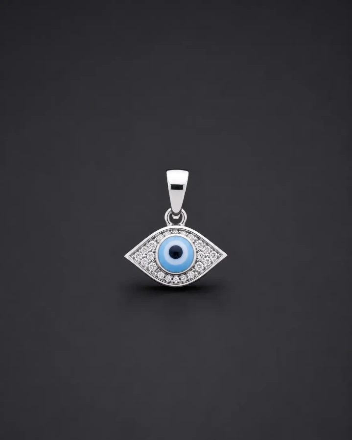 Minimal Sterling Silver Evil Eye Pendant for Women