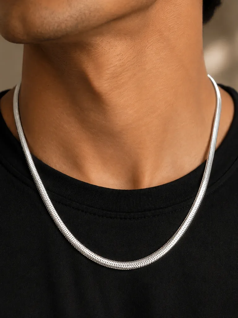 Silver Snake Chain Close Model Shot.webp