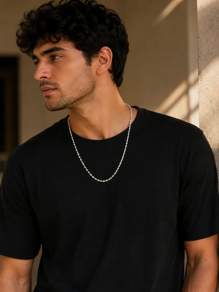 Silver Unisex Twisted Chain - Lifestyle Shot.webp