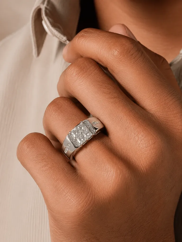 Silver Qudra Diamond Ring for Men close shot.webp