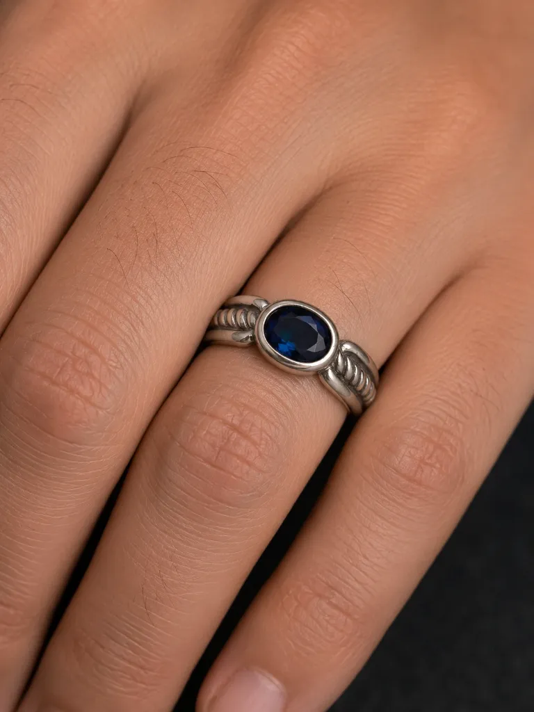 Silver Sapphire Stone Ring for Men.webp