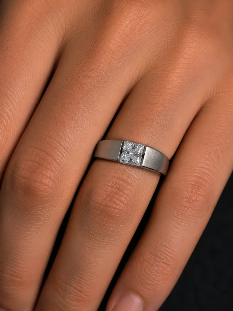 Silver Matt Square Solitaire Close Ring Shot.webp