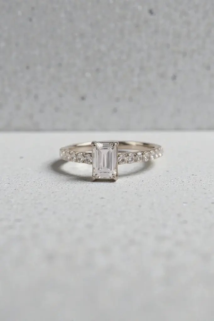 Woman’s Sterling Silver Diamond Solitaire Ring– Minimal Diamond Look