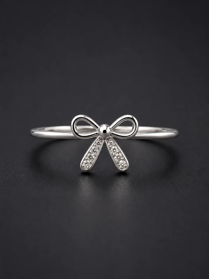 Delicate 925 Silver Woman's Bow Ring