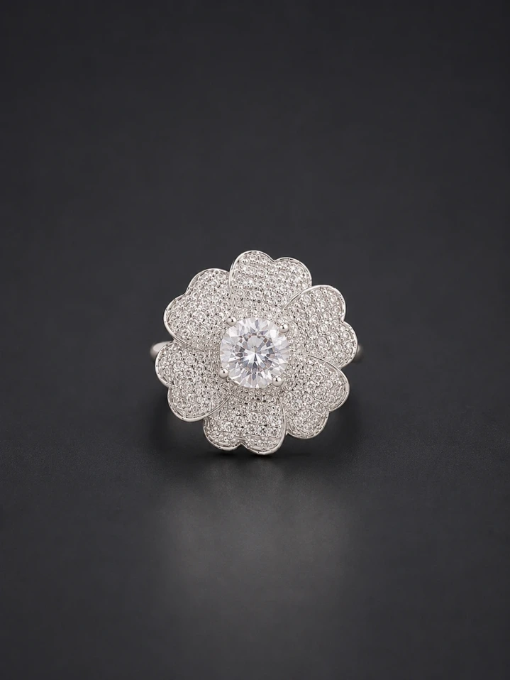 Sterling Silver Rose Ring – Elegant Floral Statement for Woman