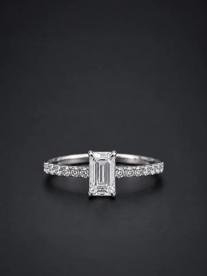 Woman’s Sterling Silver Diamond Solitaire Ring– Minimal Diamond Look