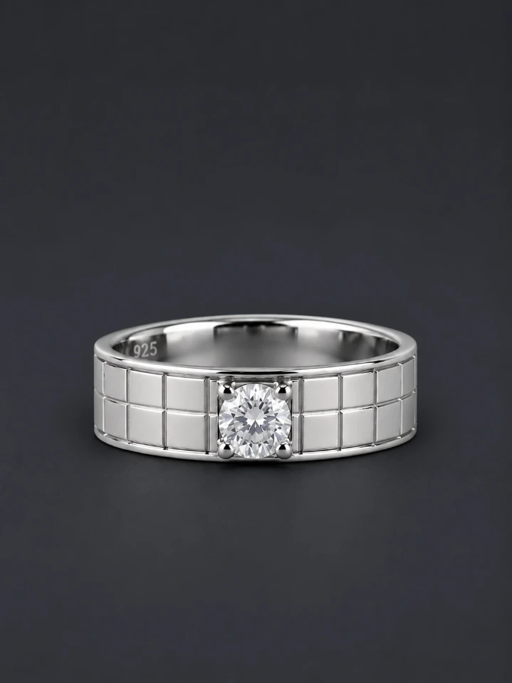 Sterling Silver Solitaire Ring – Textured Band for Woman