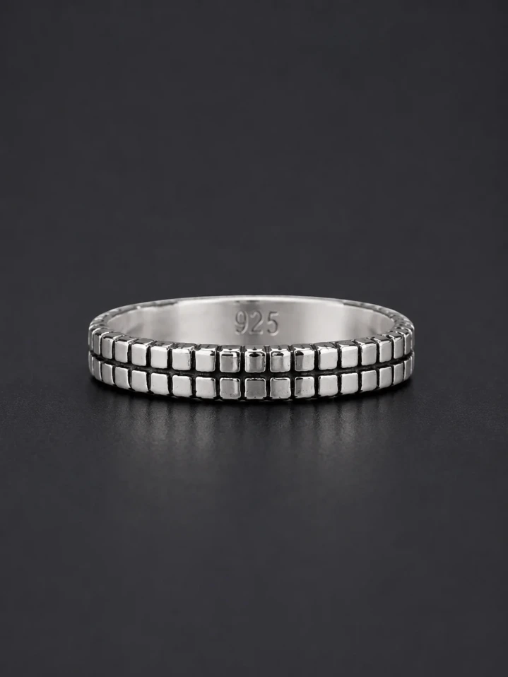Minimal 925 Silver Square Ring –Oxidized 925 for Men & Woman
