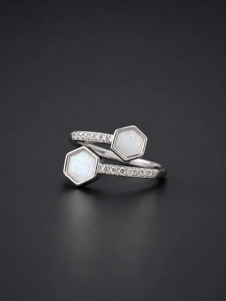925 Silver Hexagon Adjustable Ring for Woman
