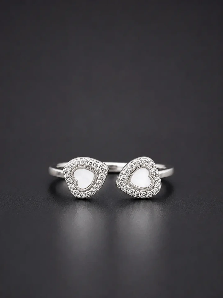 925 Silver Enamel Heart Ring for Woman – Adjustable & Elegant