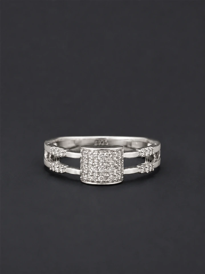 Luxury Silver Unique Rings for Woman
 – Textured Square-Cut Sparkle Finish