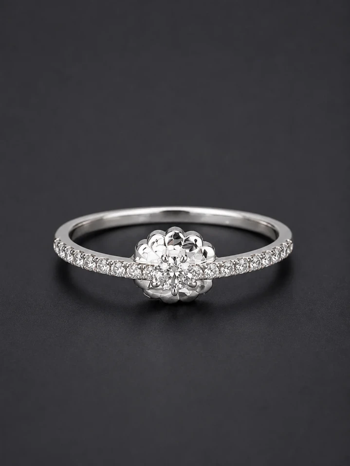 Sterling Silver Flower Ring with Diamond Touch for Woman– Elegant Party Essential