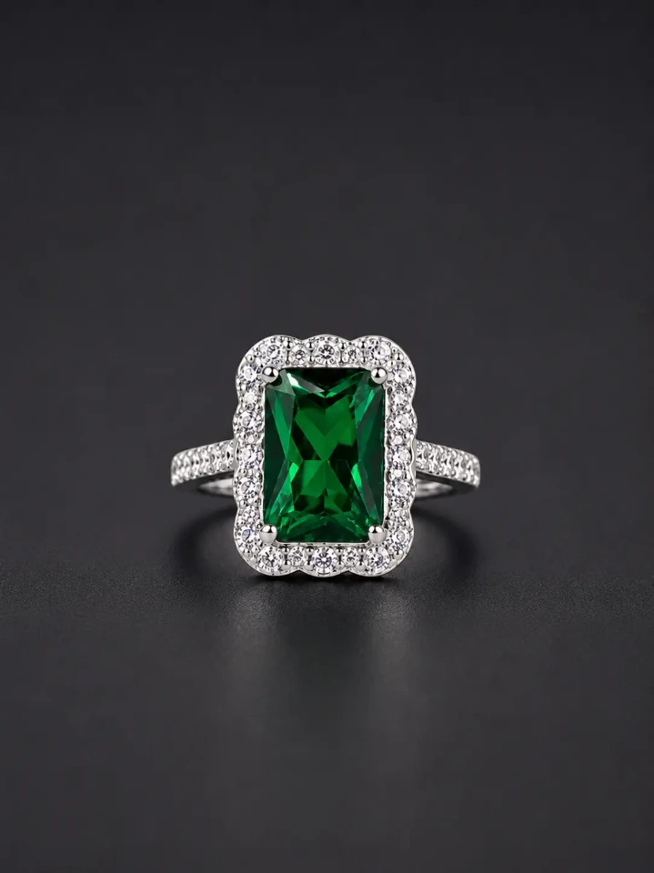 Luxury Emerald 925 Party Ring for Woman