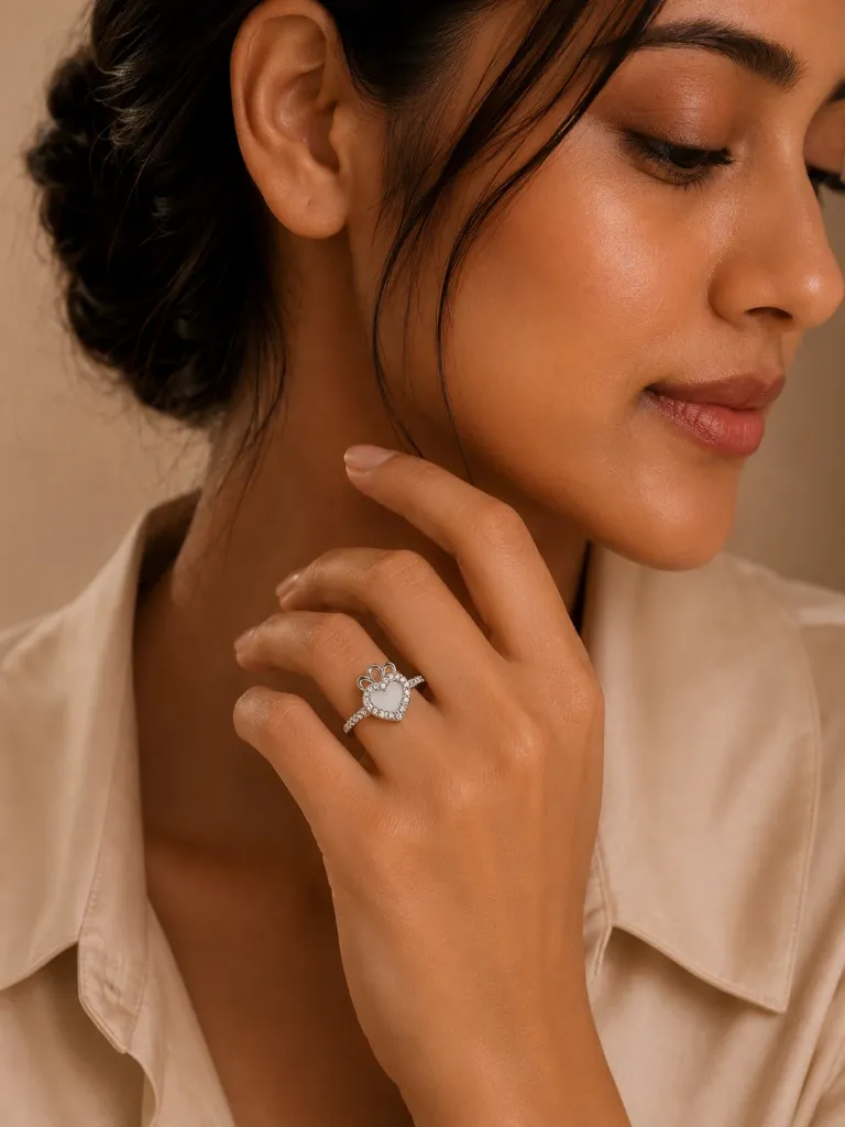 Silver Heart MOP Diamond Ring - Lifestyle Shot.webp
