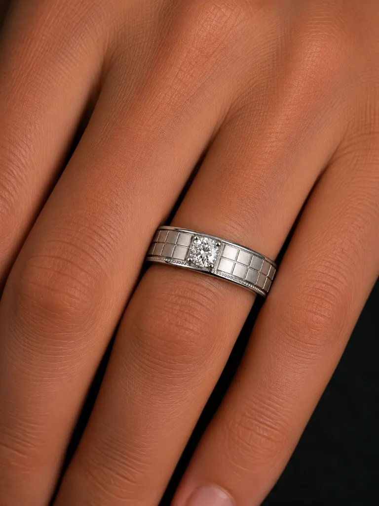 Silver Solitaire Band Ring Close Shot.webp