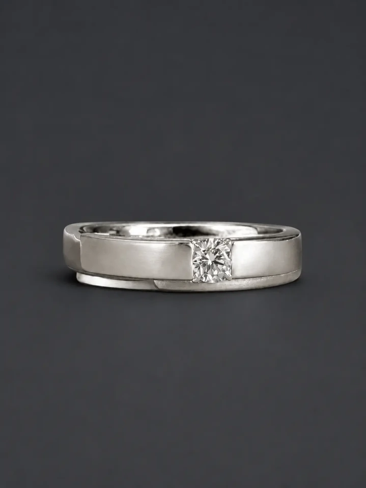 Silver Solitaire Ring for Woman – Matte Finish Elegance